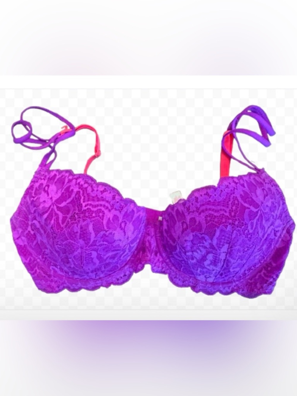 Victoria’s Secret PINK Fuchsia Lace Lined Demi Bra 36D Convertible Racerback